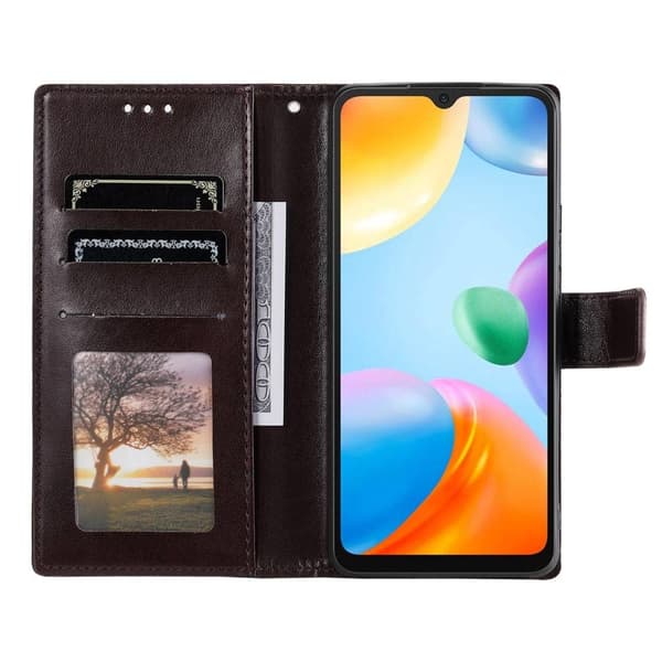 SKALO Xiaomi Redmi 10C Mandala lompakkokotelo - Tummanruskea