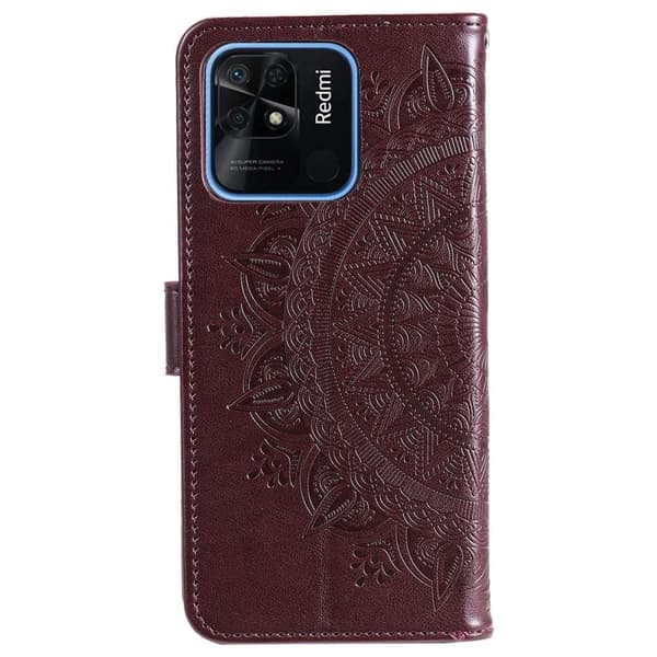 SKALO Xiaomi Redmi 10C Mandala lompakkokotelo - Tummanruskea