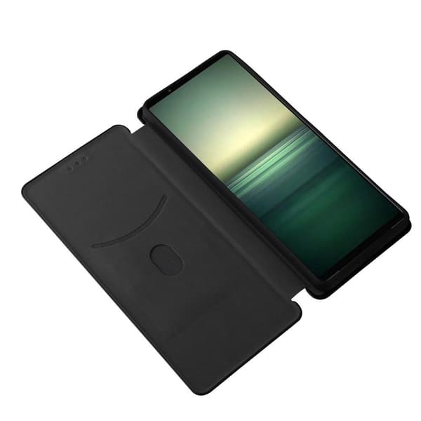 SKALO Sony Xperia 1 IV Carbon Fiber Lompakkokotelo - Musta