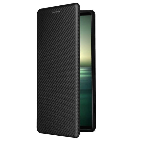SKALO Sony Xperia 1 IV Carbon Fiber Lompakkokotelo - Musta