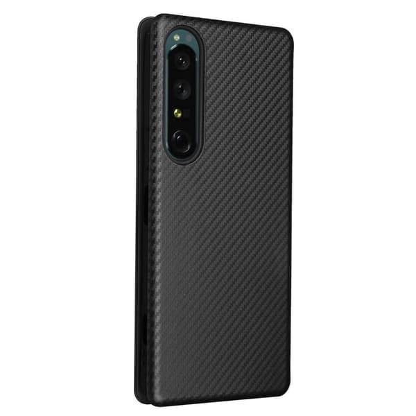 SKALO Sony Xperia 1 IV Carbon Fiber Lompakkokotelo - Musta