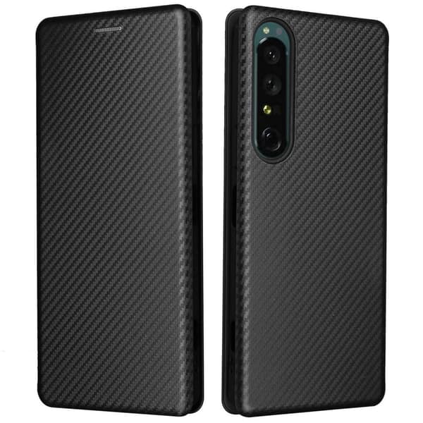 SKALO Sony Xperia 1 IV Carbon Fiber Lompakkokotelo - Musta