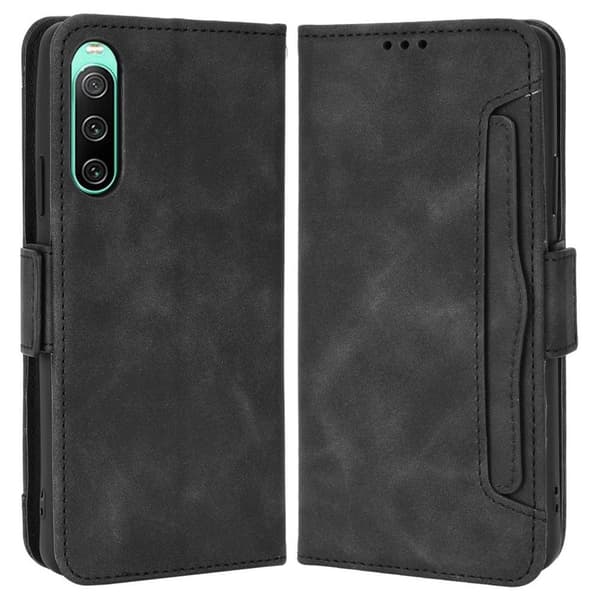 SKALO Sony Xperia 10 IV 6-lokeroa Lompakkokotelo - Musta