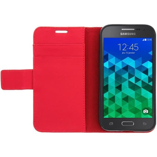 Etui Portefeuille - Avizar - Samsung Galaxy Core Prime - Röd - Syntetiskt läder - Stödfunktion