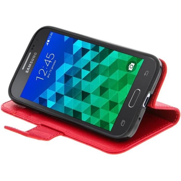 Etui Portefeuille - Avizar - Samsung Galaxy Core Prime - Röd - Syntetiskt läder - Stödfunktion