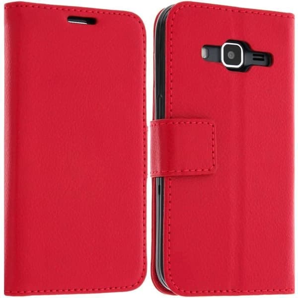 Etui Portefeuille - Avizar - Samsung Galaxy Core Prime - Röd - Syntetiskt läder - Stödfunktion