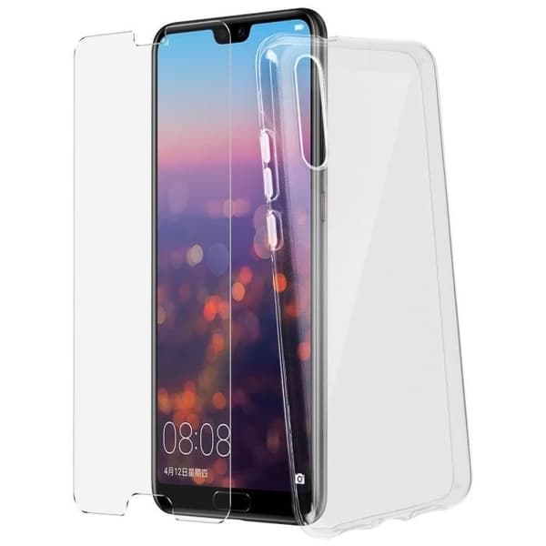 Skal och Skydd Film - Huawei - P20 - Transparent Silikon - Härdat Glas - Mjuk