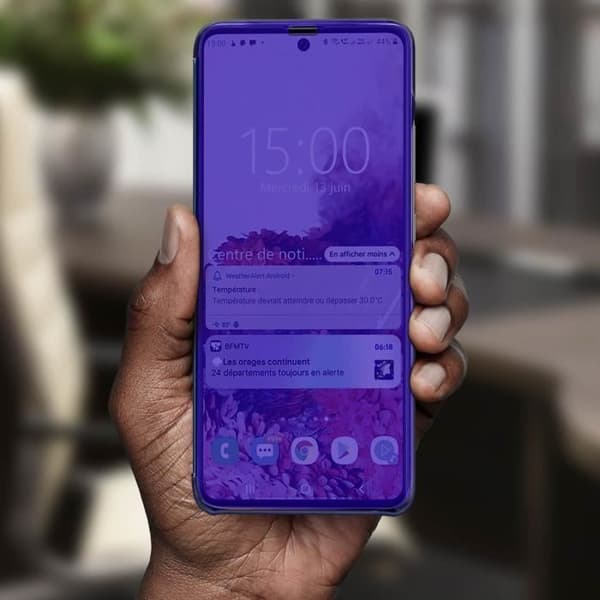 Hölster för Samsung Galaxy A51 - AVIZAR - Klapp med spegeleffekt - Semihård - Videostöd - Mörkblå