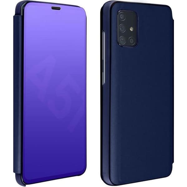 Hölster för Samsung Galaxy A51 - AVIZAR - Klapp med spegeleffekt - Semihård - Videostöd - Mörkblå