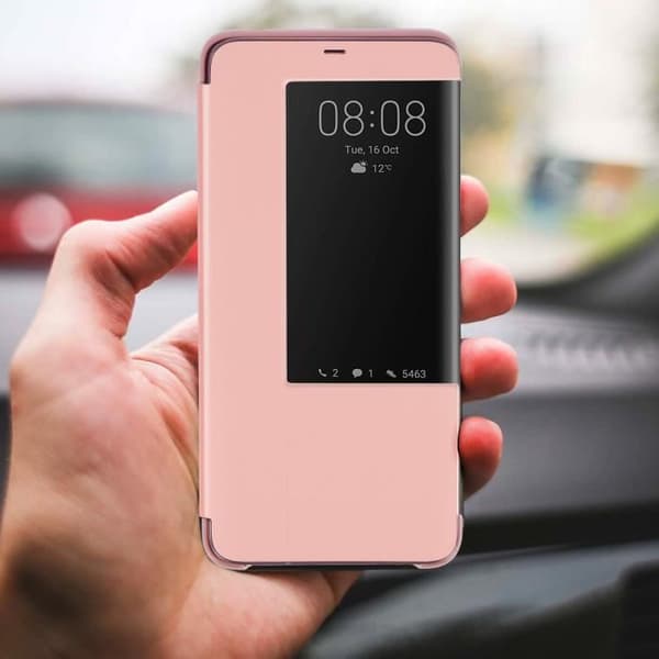 Housse - AVIZAR - Huawei Mate 20 Pro - Hård Skal - Roséguld - Fodral med Stort Fönster