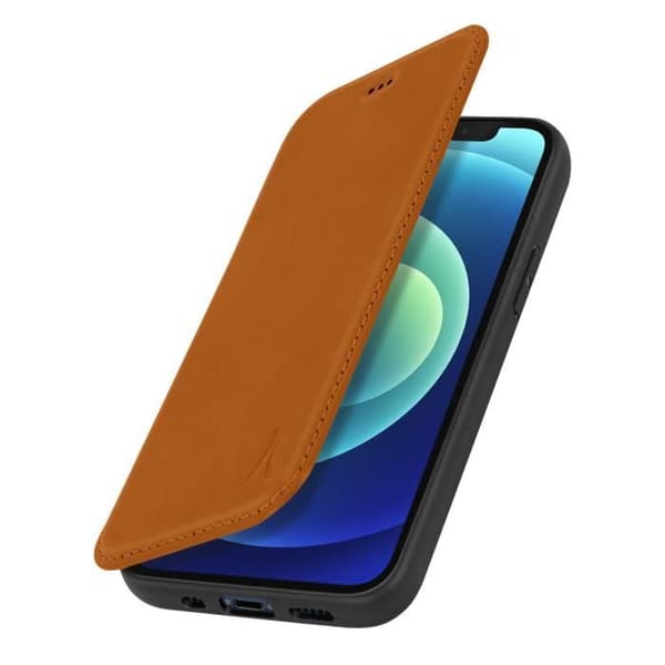 iPhone 12 Mini äkta läderfodral med korthållare och videostödfunktion - AKASHI - Brun