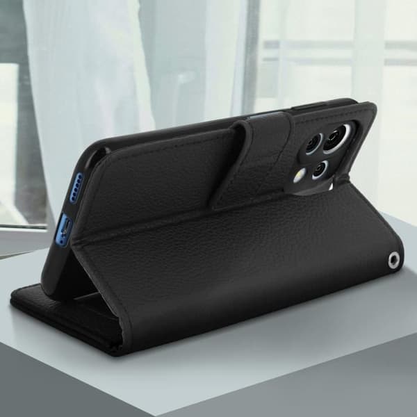 Skal - AVIZAR - Xiaomi Mi 11 Lite - Svart konstläder - Plånbok - Videostöd