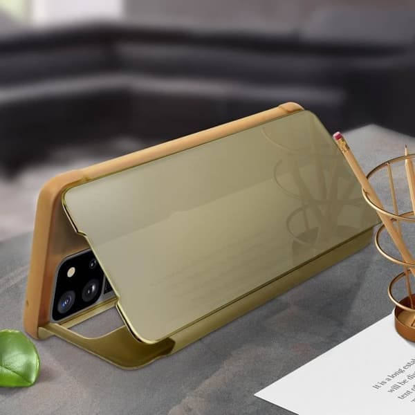 Skal Galaxy S20 Ultra Flip Mirror Effect Video Support Qi-kompatibel Gyllene Gul