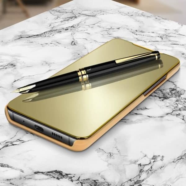 Skal Galaxy S20 Ultra Flip Mirror Effect Video Support Qi-kompatibel Gyllene Gul