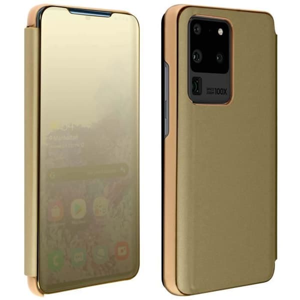 Skal Galaxy S20 Ultra Flip Mirror Effect Video Support Qi-kompatibel Gyllene Gul