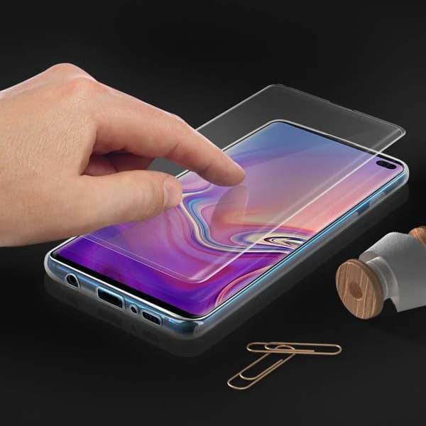 Coque och Skyddande Film - AVIZAR - Samsung Galaxy S10 Plus - Silikon Gel - Härdat Glas - Transparent