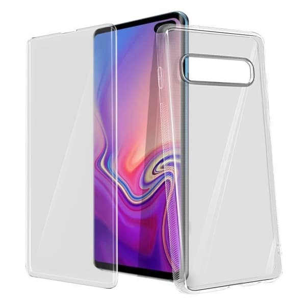Coque och Skyddande Film - AVIZAR - Samsung Galaxy S10 Plus - Silikon Gel - Härdat Glas - Transparent