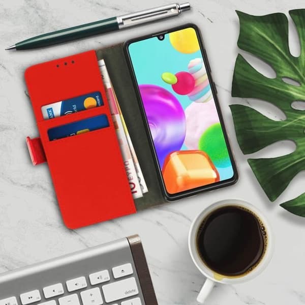 Hölster för Samsung Galaxy A41 - AVIZAR - Kortfodral - Silikon Gel - Röd - Magnetisk