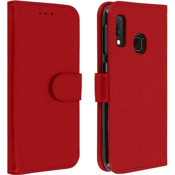 Housse för Samsung Galaxy A20e - AVIZAR - Plånboksfodral - Silikon gel - Röd - Videostativ