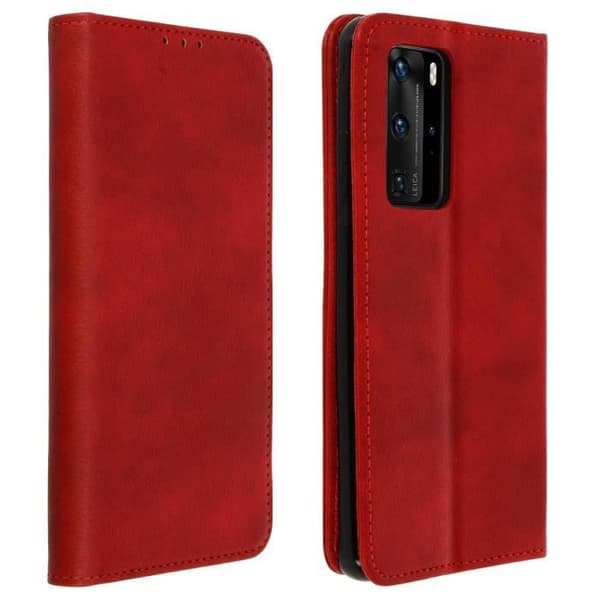 Housse Folio - AVIZAR - Huawei P40 Pro - Röd - Silikongele - Video Stöd