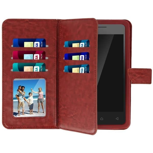 Smartphone Plånboksfodral - Universell - Brun - Ekoskinn - 6 Kortfack - Mjuk