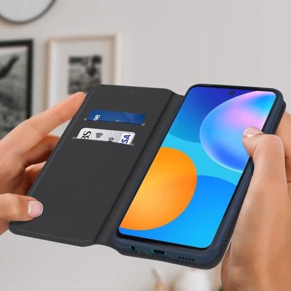Hölster - Huawei - P smart 2021 - Ekoskinn - Plånbok - Stödfunktion - Blå