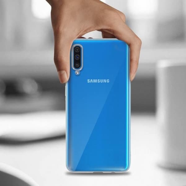 Skal och skydd film - AVIZAR - Galaxy A50 - Mjuk silikon - Härdat glas 9H - Transparent vit