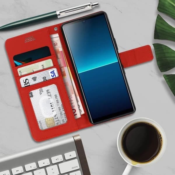 Housse Folio - AVIZAR - Sony Xperia L4 - Röd - Mjuk Skal - Videostöd