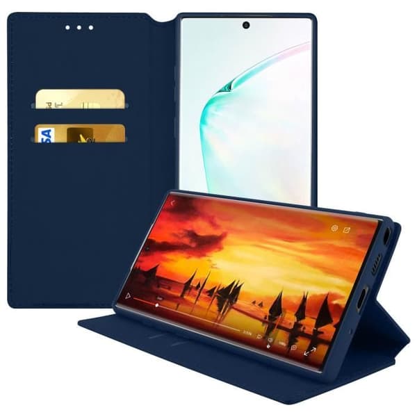 Hölje - AVIZAR - Galaxy Note 10 - Ekoskinn - Stöd funktion - Mörkblå