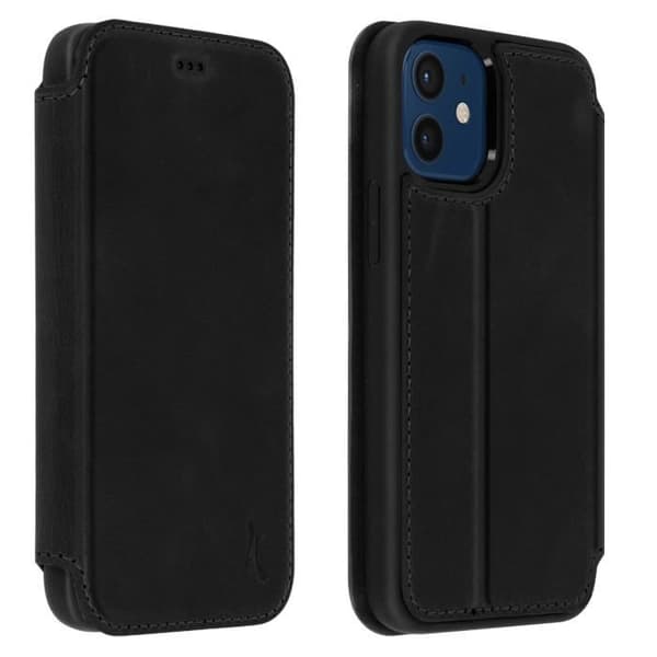 iPhone 12 Mini Läderfodral Korthållare Video Support Funktion Akashi Black