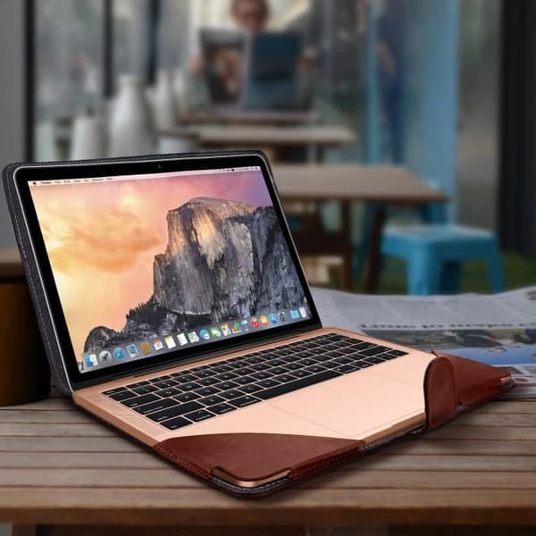 Hus till MacBook Air 13,3'' - AVIZAR - Plånboksfodral - Brunt Läder - Vintage - Magnetisk