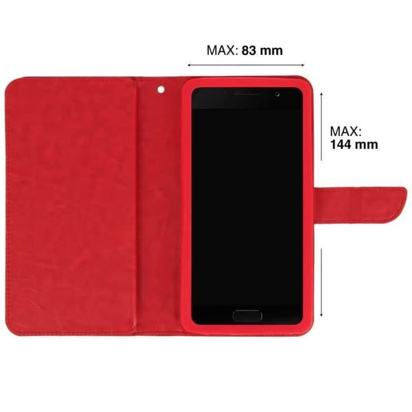 Universellt Smartphone Fodral - AVIZAR - Plånboksfodral - Ekologiskt läder Röd - 6 Kortfack - Mjuk Fodral