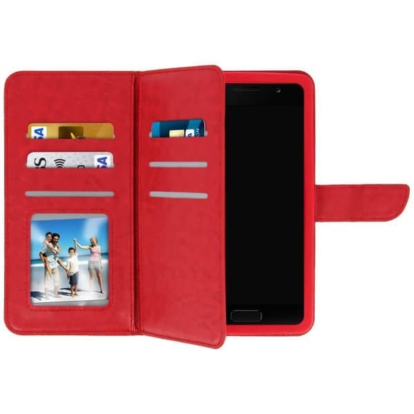 Universellt Smartphone Fodral - AVIZAR - Plånboksfodral - Ekologiskt läder Röd - 6 Kortfack - Mjuk Fodral
