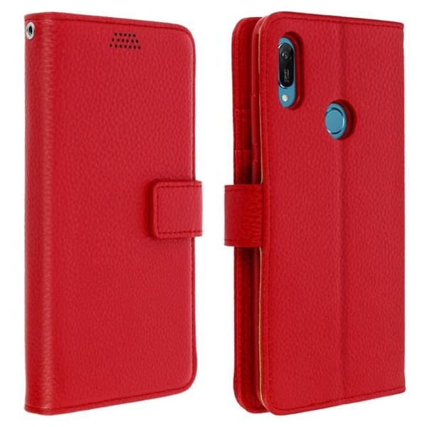 Plånboksfodral - AVIZAR - Huawei Y6 2019 - Ekoskinn röd - Videostöd - Magnetisk stängning