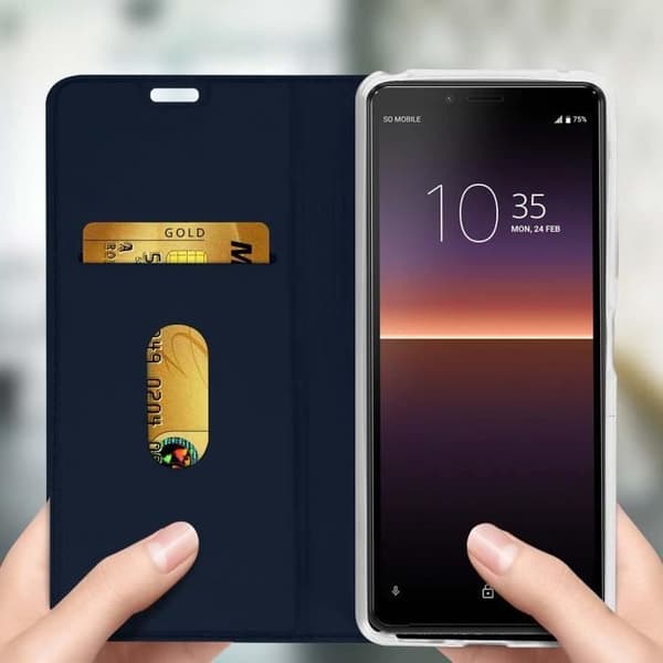 Hoes - Sony - Xperia 10 II - Ekologisk läder - Videostöd - Kortficka - Mörkblå