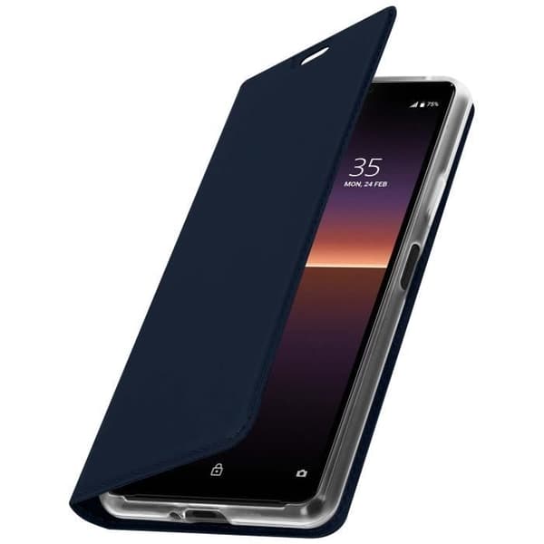 Hoes - Sony - Xperia 10 II - Ekologisk läder - Videostöd - Kortficka - Mörkblå
