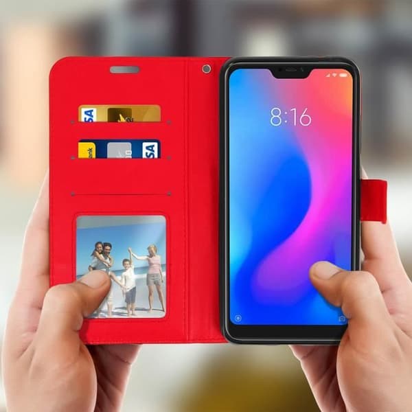 Hus - Xiaomi - Mi A2 - Ekologiskt läder - Röd - Stöd funktion