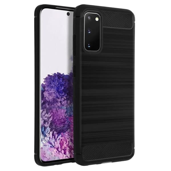 Coque - AVIZAR - Samsung Galaxy S20 - Silikon Gel - Karbonfinish - Borstad Metalleffekt