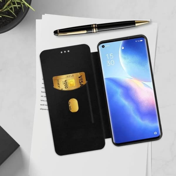 Oppo-fodral - Reno 5 Pro 5G - Mjuk - Ekoleder kolfiber-effekt - Svart - Handrem inkluderad
