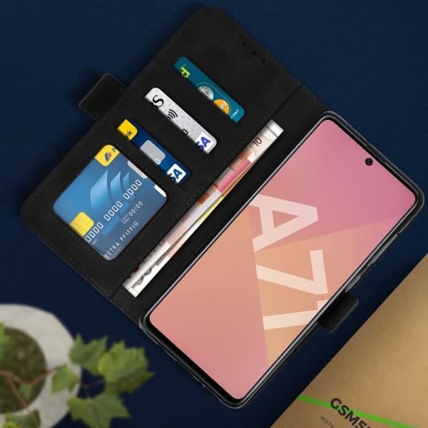 Hus till Samsung Galaxy A71 - AVIZAR - Folioväska - Silikon gel - Magnetisk - Svart