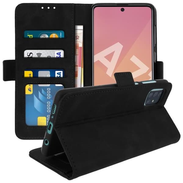 Hus till Samsung Galaxy A71 - AVIZAR - Folioväska - Silikon gel - Magnetisk - Svart