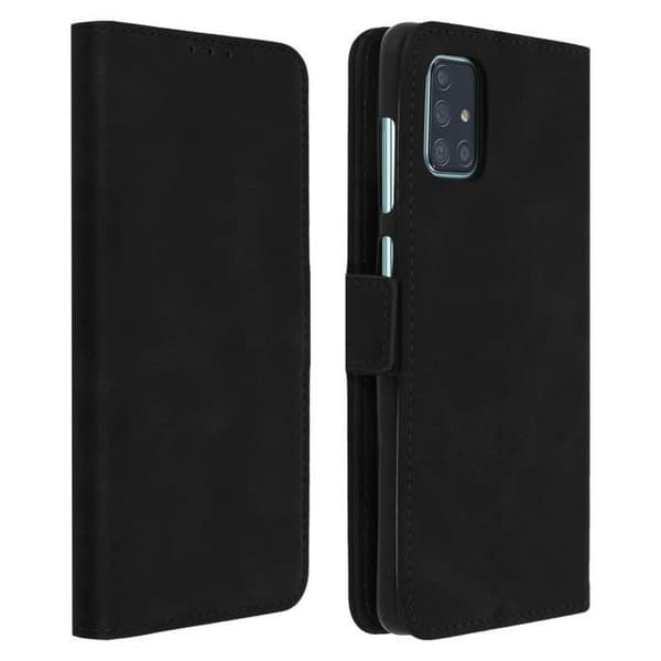 Hus till Samsung Galaxy A71 - AVIZAR - Folioväska - Silikon gel - Magnetisk - Svart