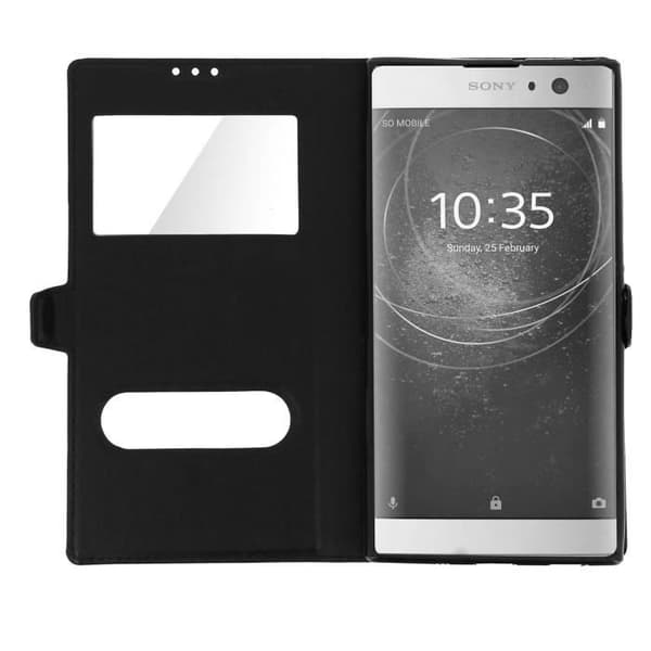 Hus till Xperia XA2 - Sony - Silikon Gelfodral - Ekoleder - Dubbel Fönster - Svart