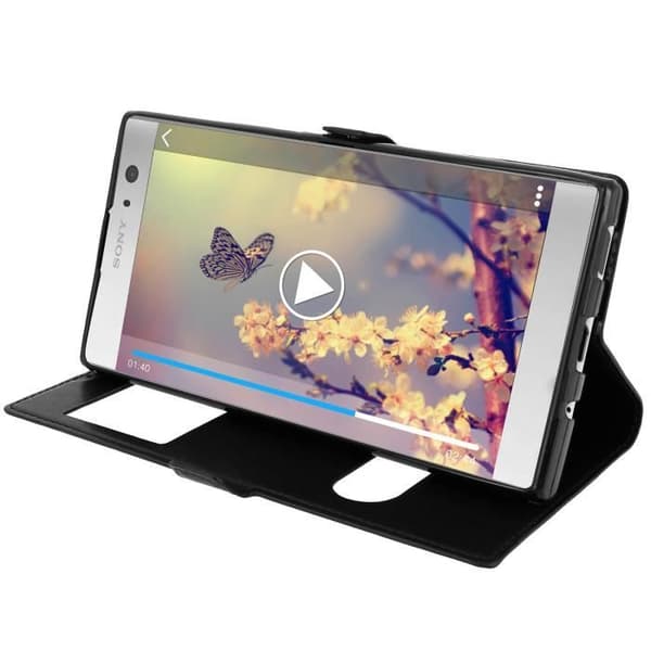 Hus till Xperia XA2 - Sony - Silikon Gelfodral - Ekoleder - Dubbel Fönster - Svart