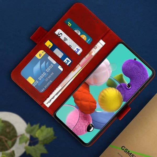 Hus för Samsung Galaxy A51 - AVIZAR - Röd Folio Fodral - Kortfack - Stöd funktion - Gel Silikongelé