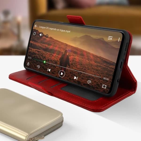 Hus för Samsung Galaxy A51 - AVIZAR - Röd Folio Fodral - Kortfack - Stöd funktion - Gel Silikongelé