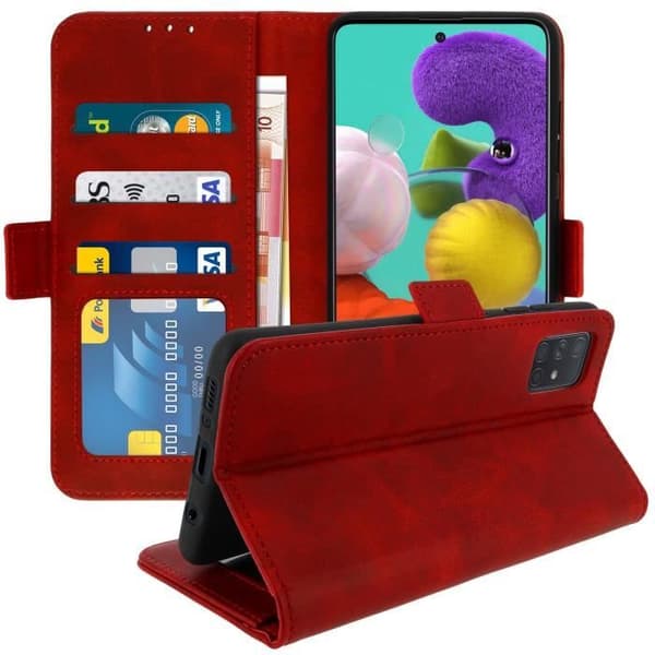Hus för Samsung Galaxy A51 - AVIZAR - Röd Folio Fodral - Kortfack - Stöd funktion - Gel Silikongelé