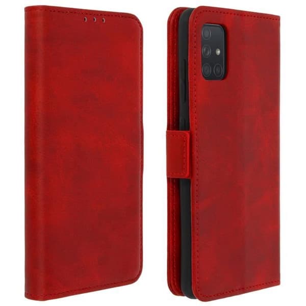 Hus för Samsung Galaxy A51 - AVIZAR - Röd Folio Fodral - Kortfack - Stöd funktion - Gel Silikongelé