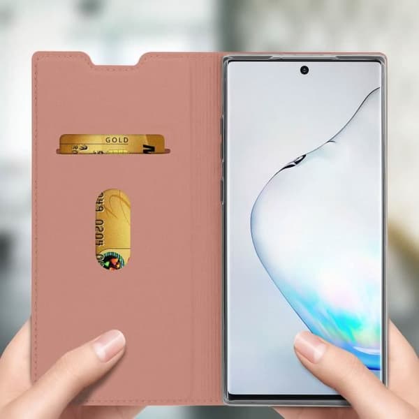 Hus till Samsung Galaxy Note 10 - AVIZAR - Kortfodral - Ekoskinn - Roséguld - Videostöd