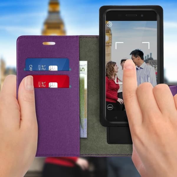Smartphonefodral 4,8 till 5,3'' Plånboksfodral med glidande korthållare - lila